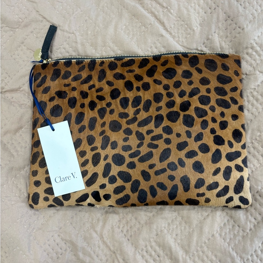 Clare V. Leopard Print Genuine Calf Hair Clutch - Picture 7 of 12